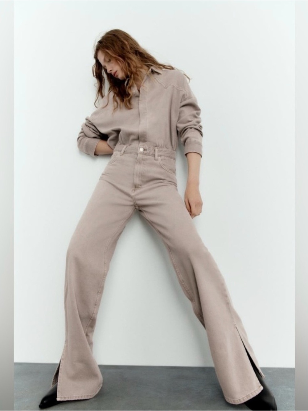 Zara Taupe Wide-Leg Jumpsuit - Picture 2 of 3